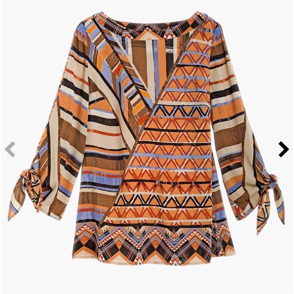 Chico’s Tribal Tie-Sleeve Top - Picture 4 of 10